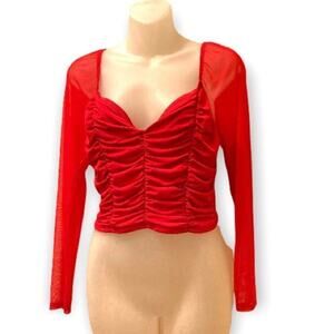 Red crop top mesh sleeves